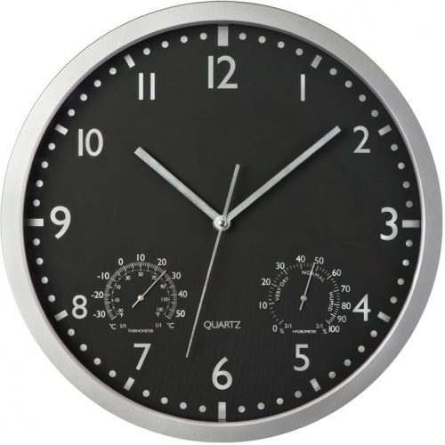 Czarny Zegar ścienny średnica 35 cm